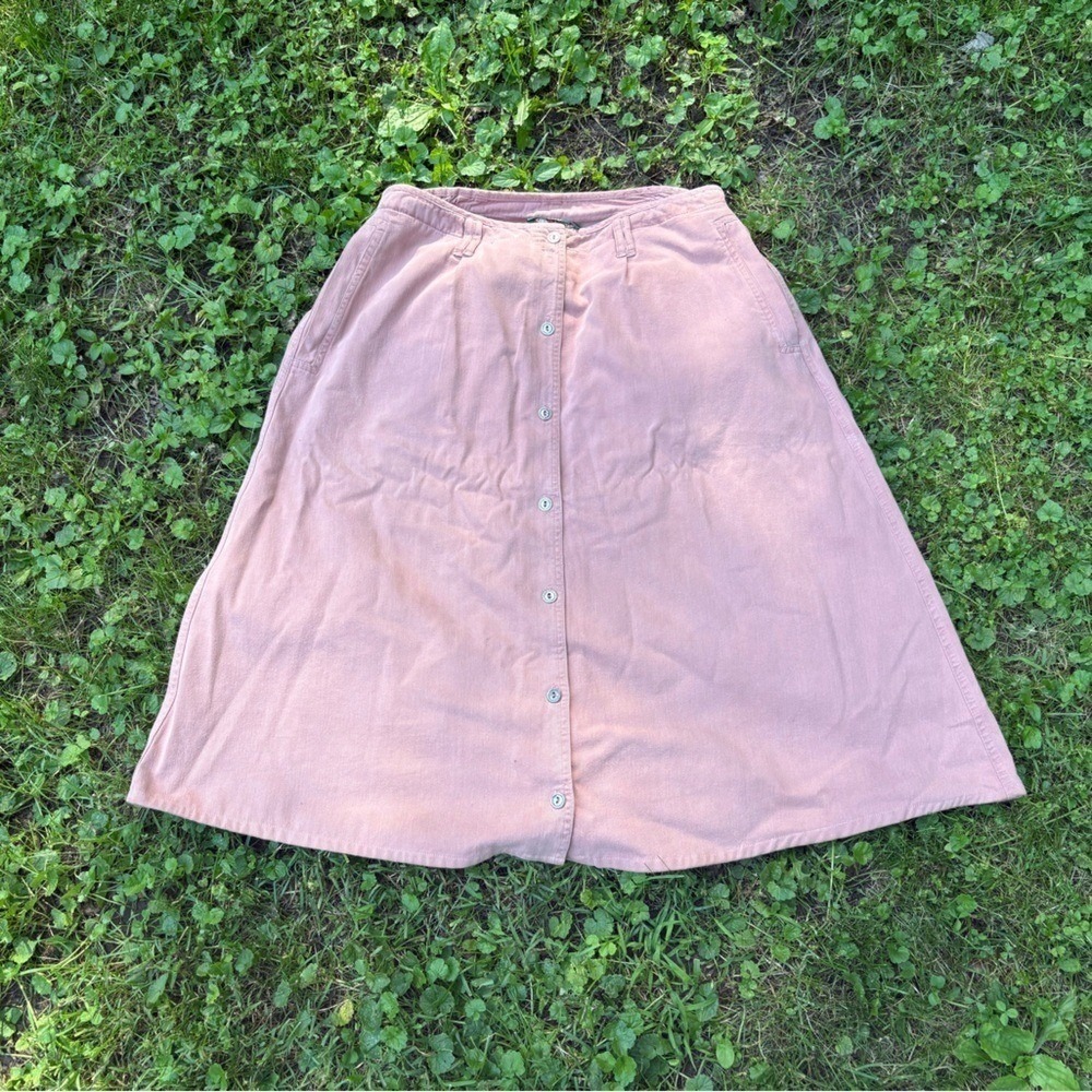 Vintage Orvis Skirt Womens Large‎ Line Button Front Midi Pink Cotton